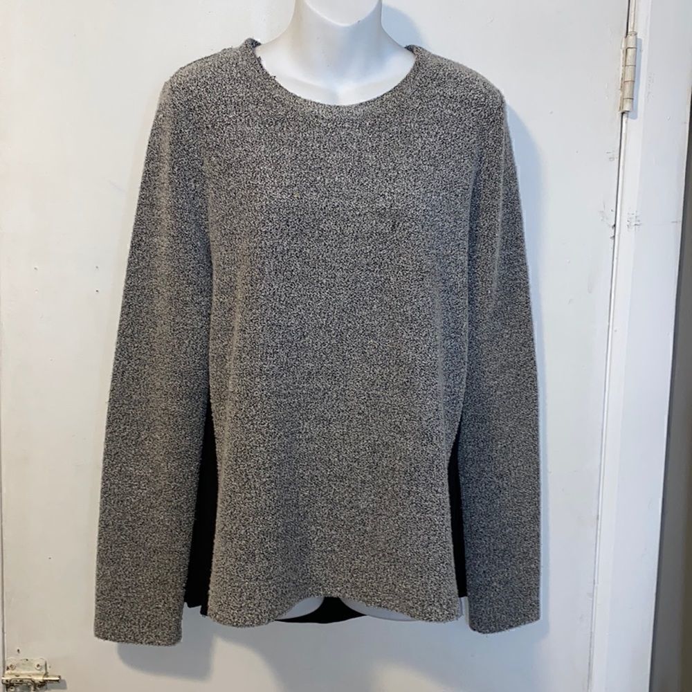 EIGHT SIXTY Gray Marled Fleece Sheer Black Panel Sweater-L